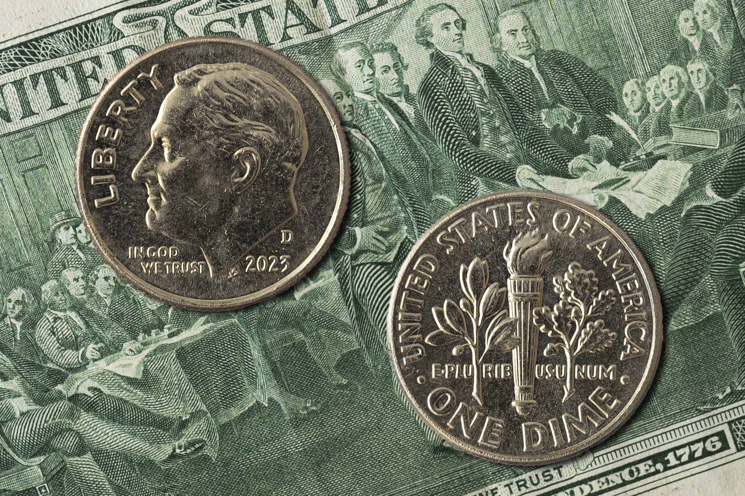 United States dollar coin, Roosevelt dime obverse and reverse